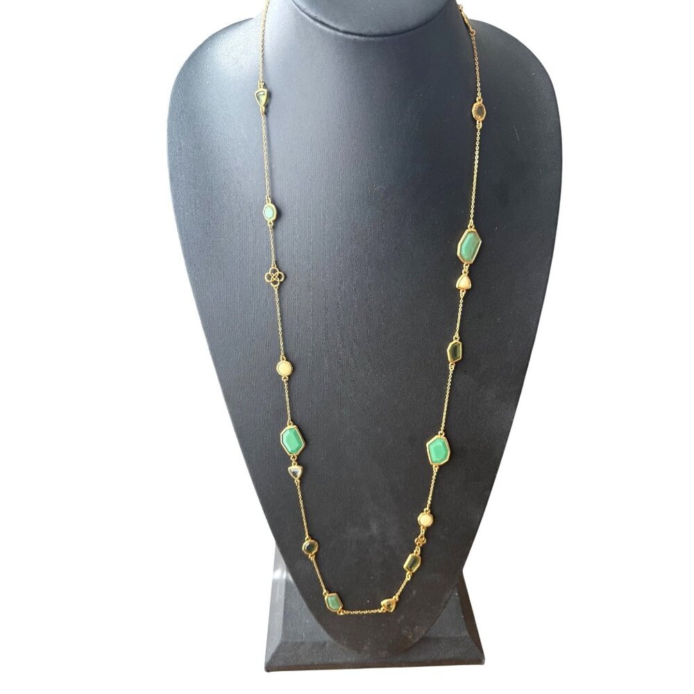 Stella & Dot Pippa Necklace Epoxy Stones Layering Gold Tone 38 inches